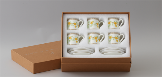 Limited Edition Gift Box Set of 6 Cups & Saucers UAE National Flower Design